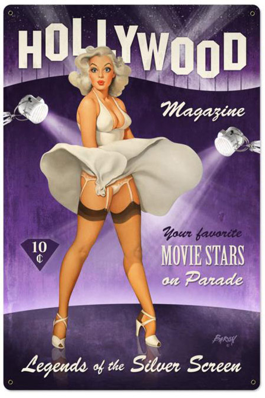 Hollywood Magazine  Pin Up Girl Metal Sign 24 x 36 Inches
