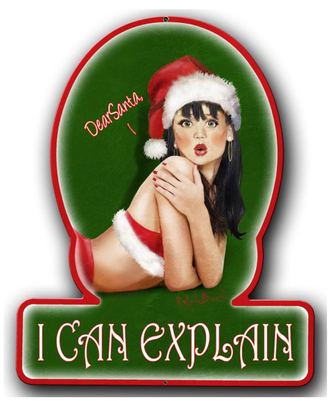 Dear Santa Pinup Girl Metal Sign 13 x 16 Inches