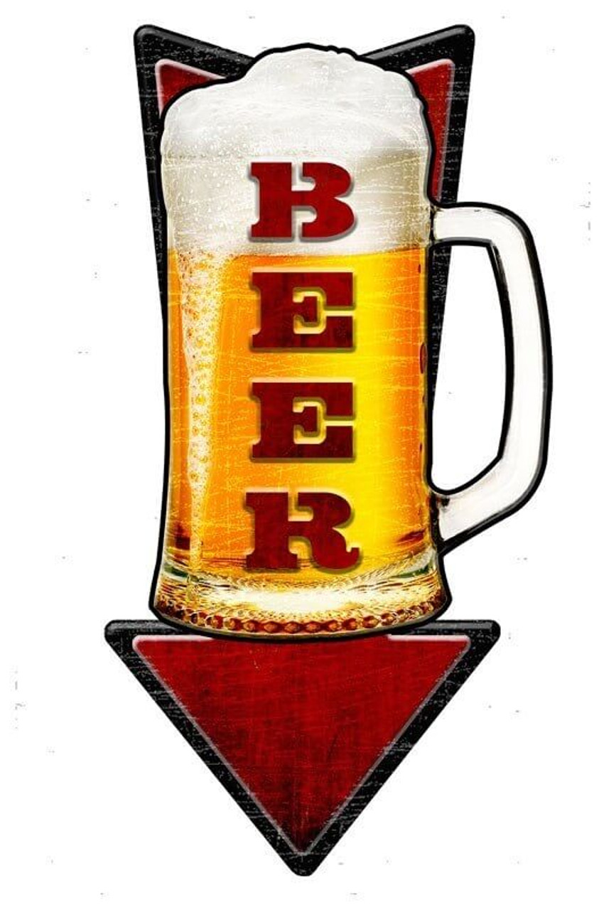 Cold Beer Arrow 3D Metal Sign 10 x 24 Inches