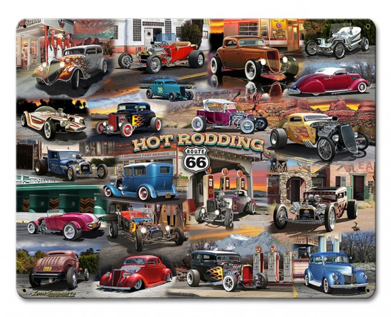 Hot Rod Collage Metal Sign 15 x 12 Inches