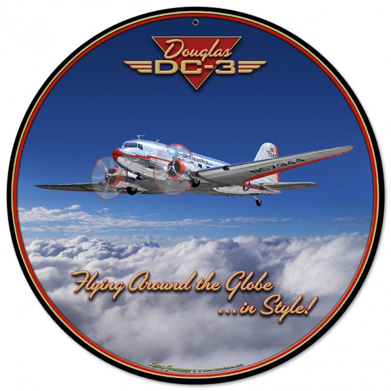 Dc-3 Airplane Round Metal Sign Round Metal Sign 14 x 14 Inches