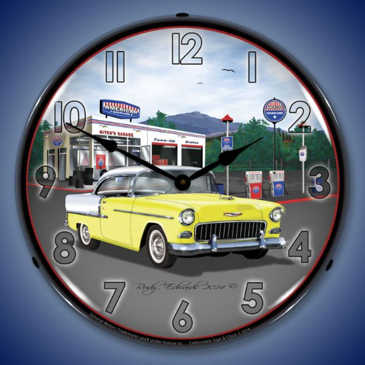 1955 Bel Air Mitch's Garage Lighted Wall Clock 14 x 14 Inches
