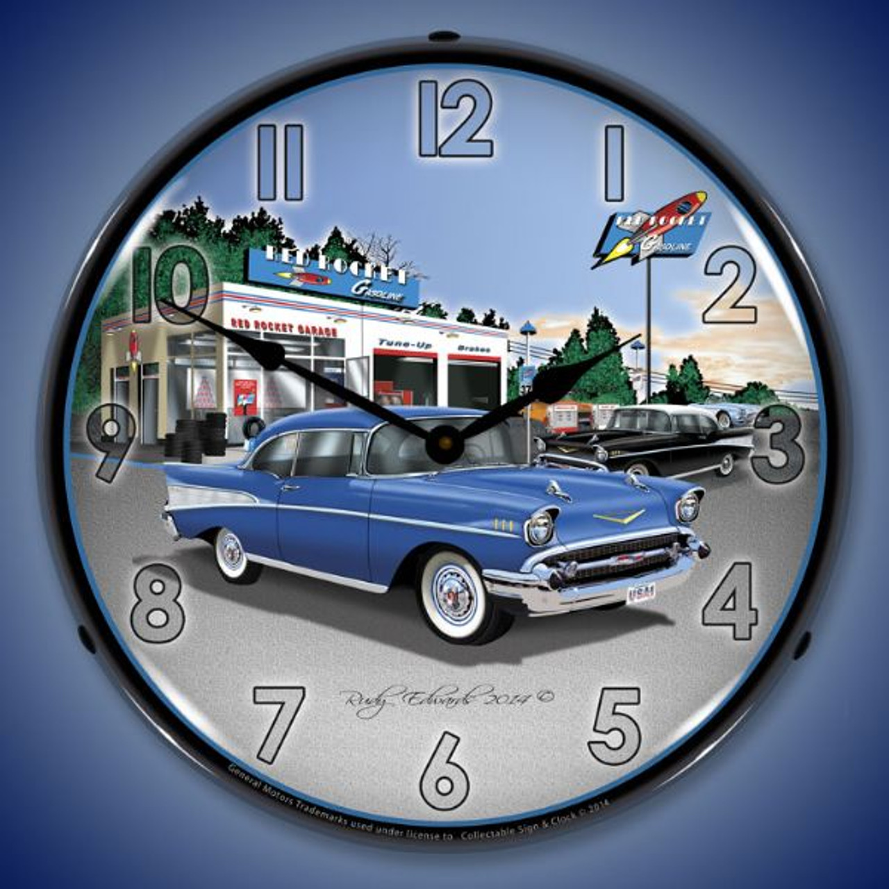 1957 Bel Air Rocket Gas Lighted Wall Clock 14 x 14 Inches