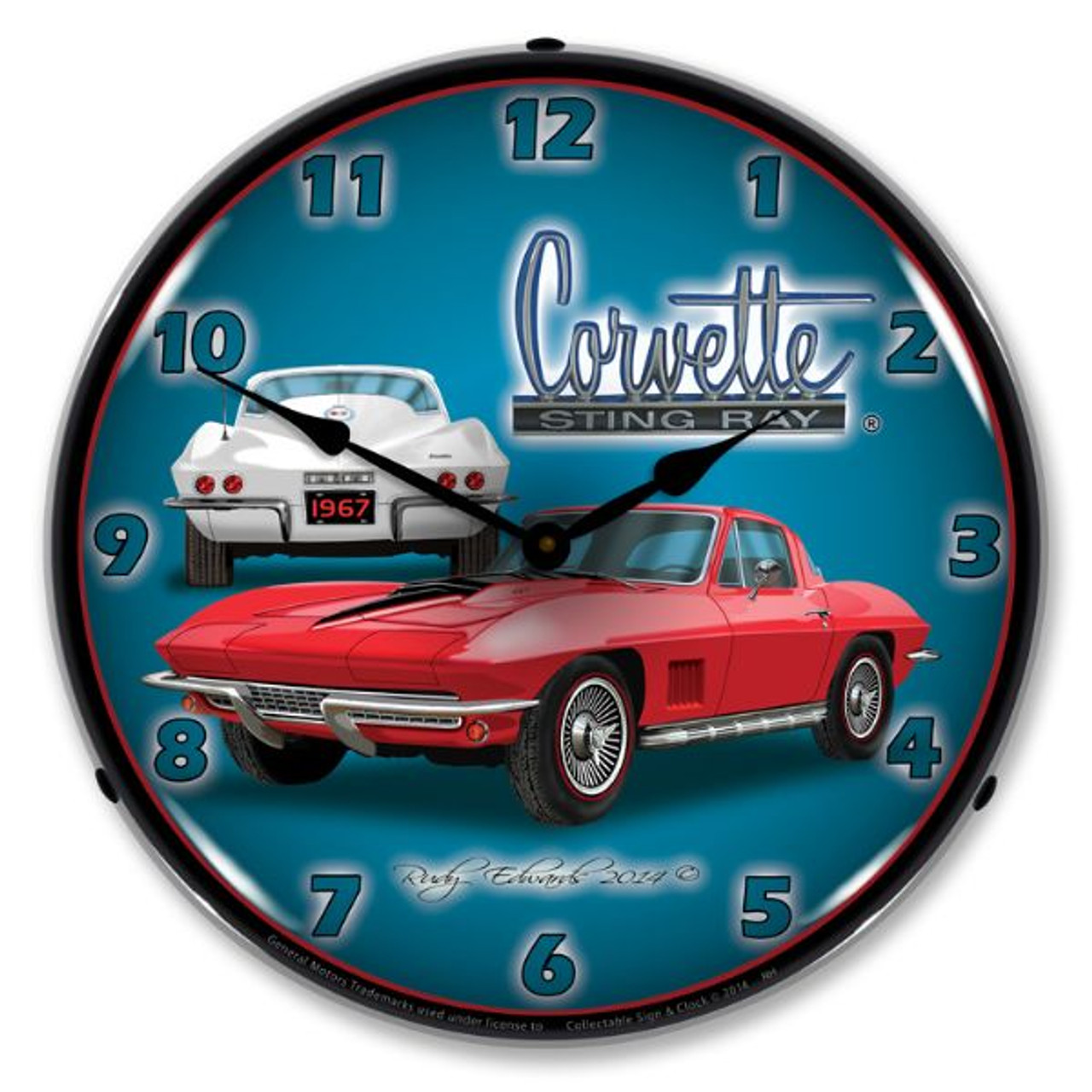 1967 Corvette Stingray Lighted Wall Clock 14 x 14 Inches