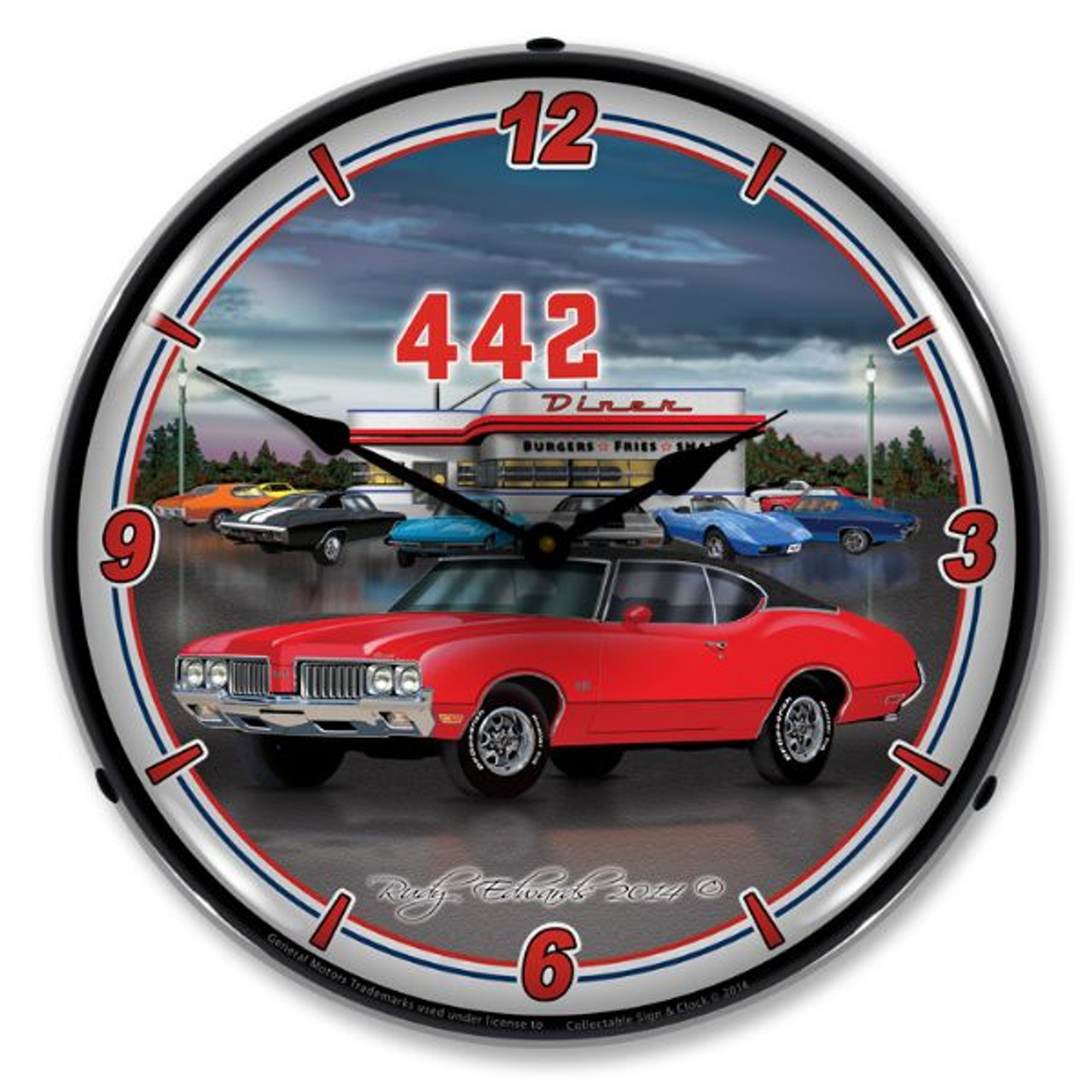 1970 442 Oldsmobile Lighted Wall Clock 14 x 14 Inches