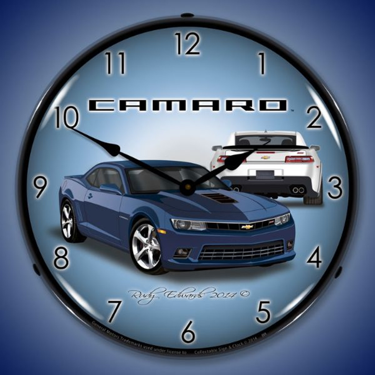2014 SS Camaro Blue Ray Lighted Wall Clock 14 x 14 Inches