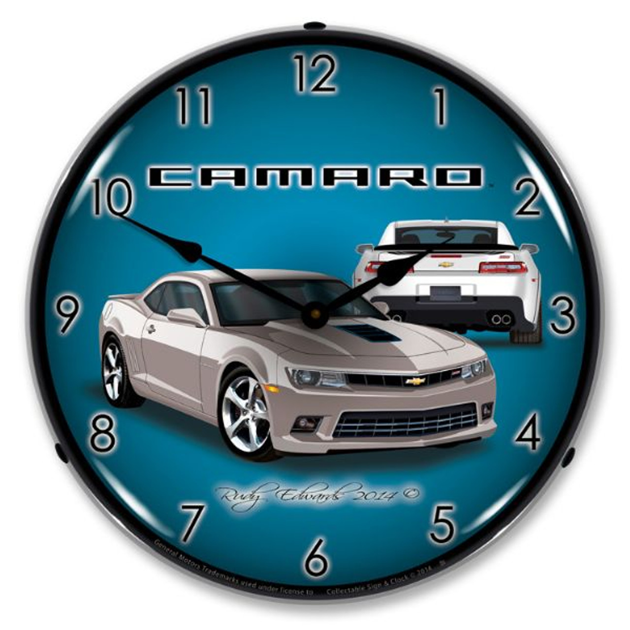 2014 SS Camaro Silver Ice Lighted Wall Clock 14 x 14 Inches