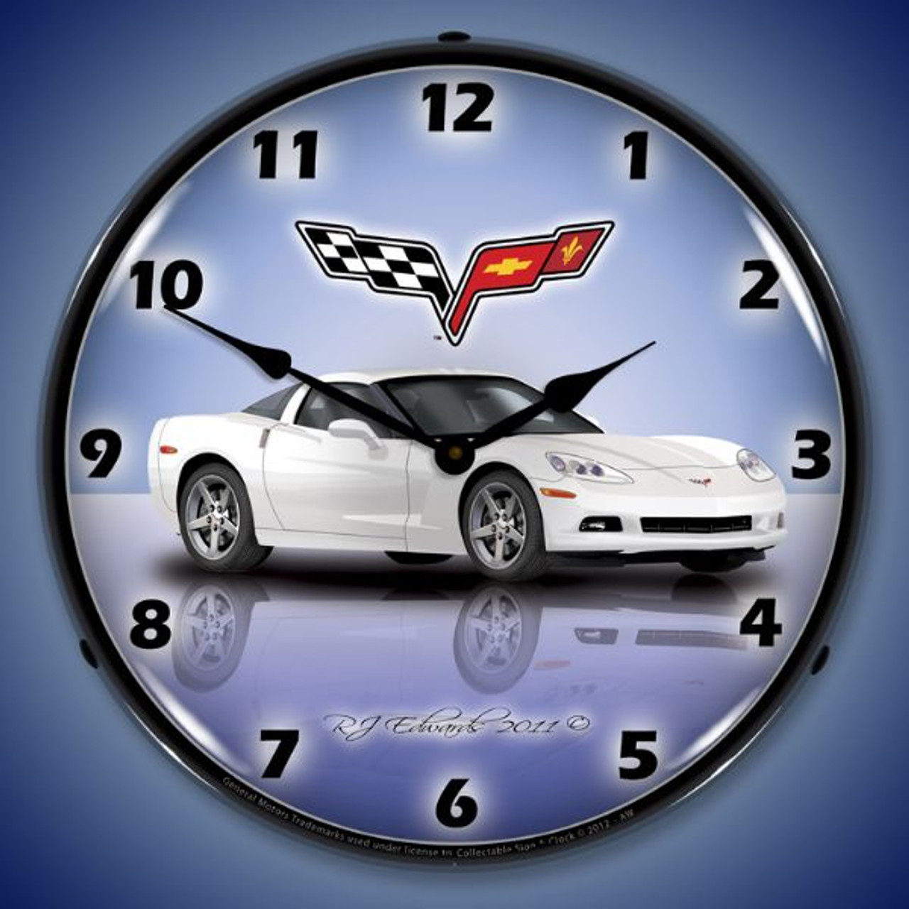 C6 Corvette Artic White Lighted Wall Clock 14 x 14 Inches