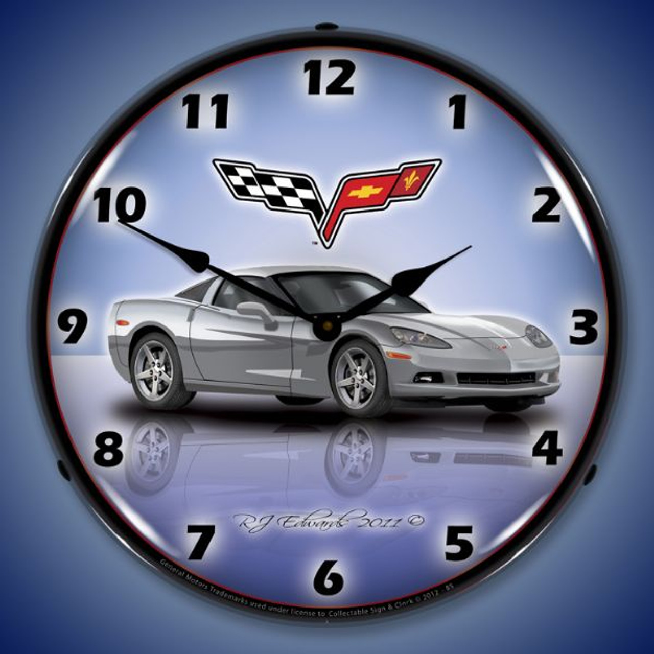 C6 Corvette Blade Silver Lighted Wall Clock 14 x 14 Inches