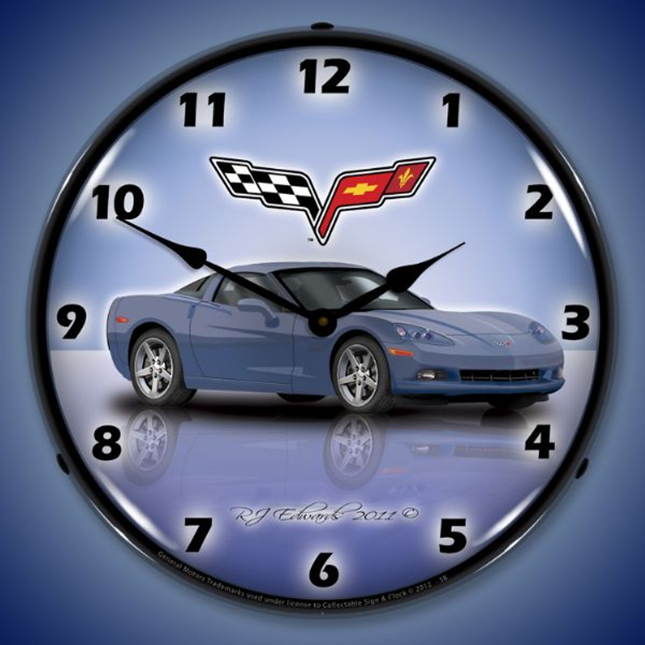 C6 Corvette Supersonic Blue Lighted Wall Clock 14 x 14 Inches