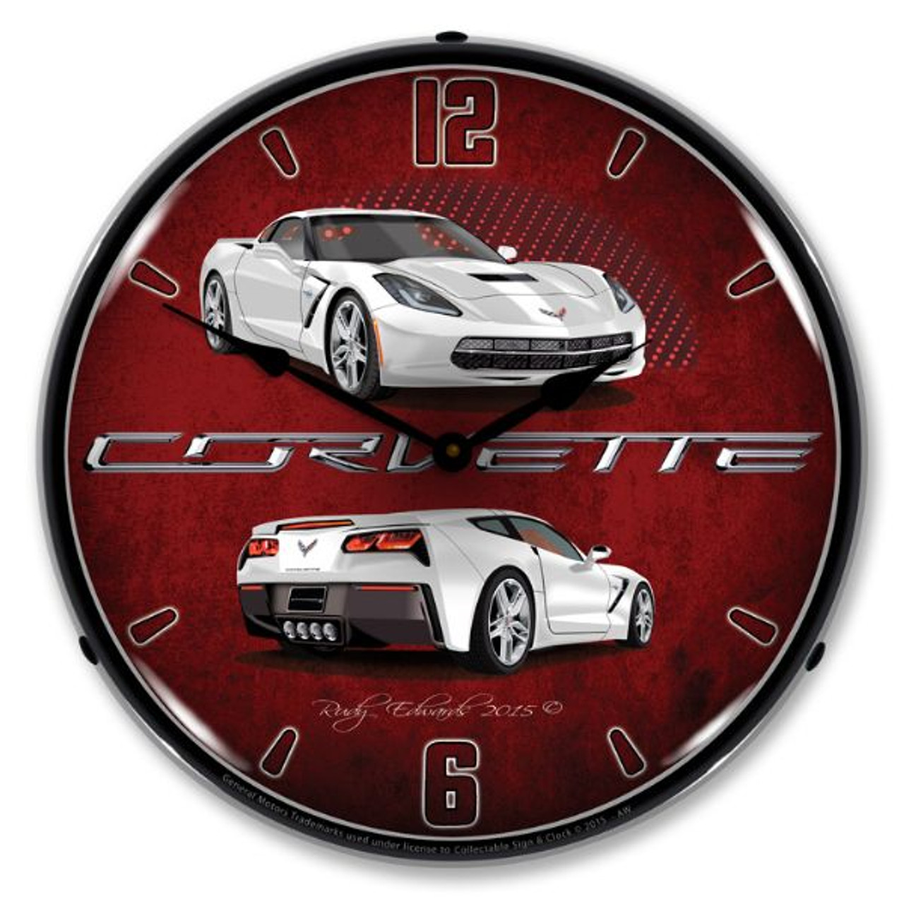 C7 Corvette Artic White Lighted Wall Clock 14 x 14 Inches