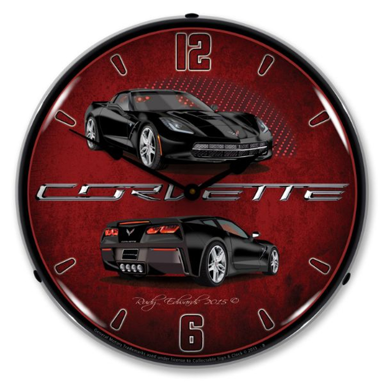 C7 Corvette Black Lighted Wall Clock 14 x 14 Inches