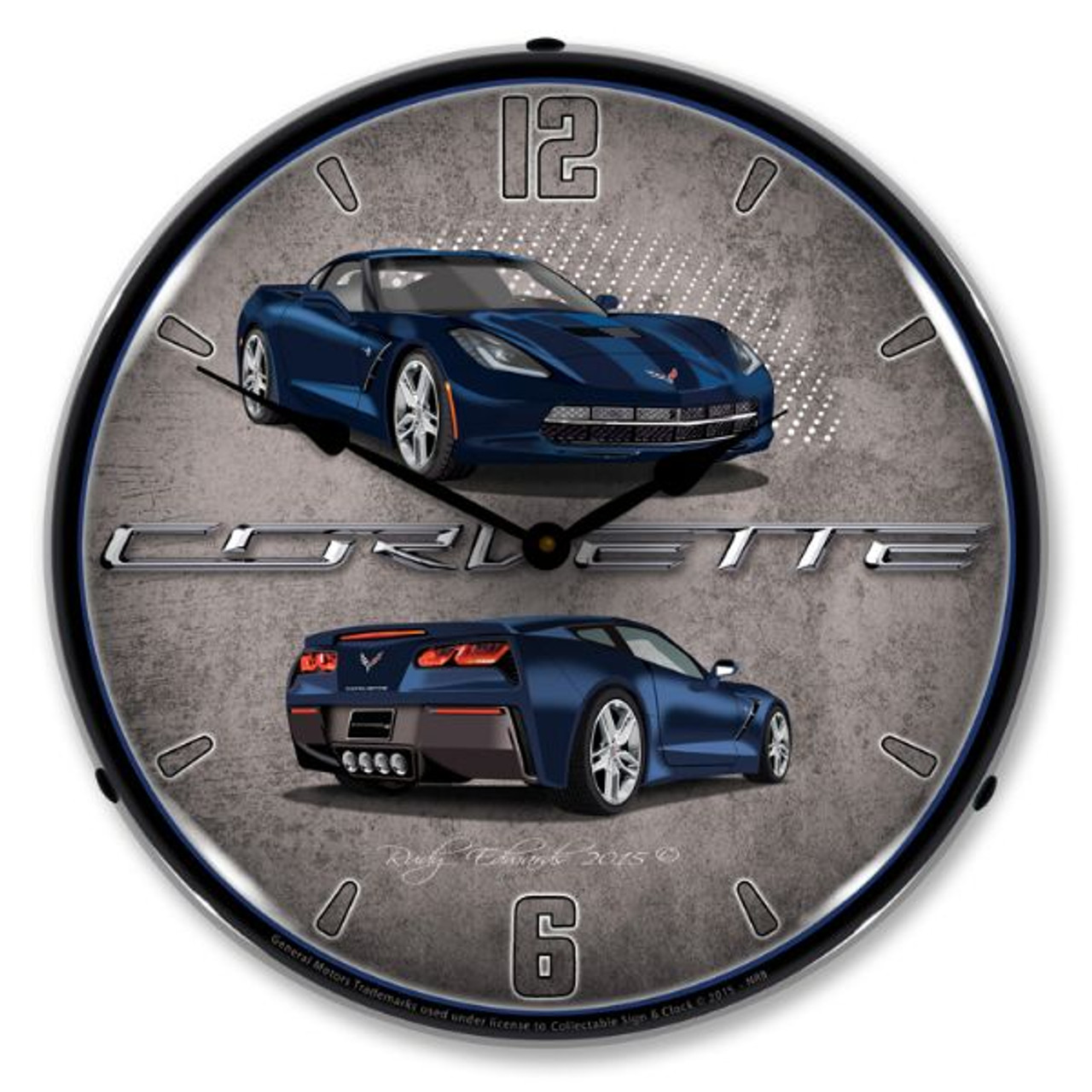 C7 Corvette Night Race Blue Lighted Wall Clock 14 x 14 Inches