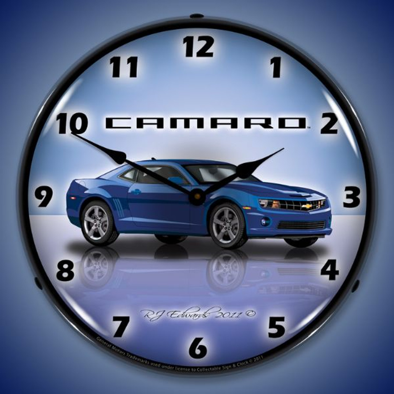 Camaro G5 Imperial Blue Lighted Wall Clock 14 x 14 Inches