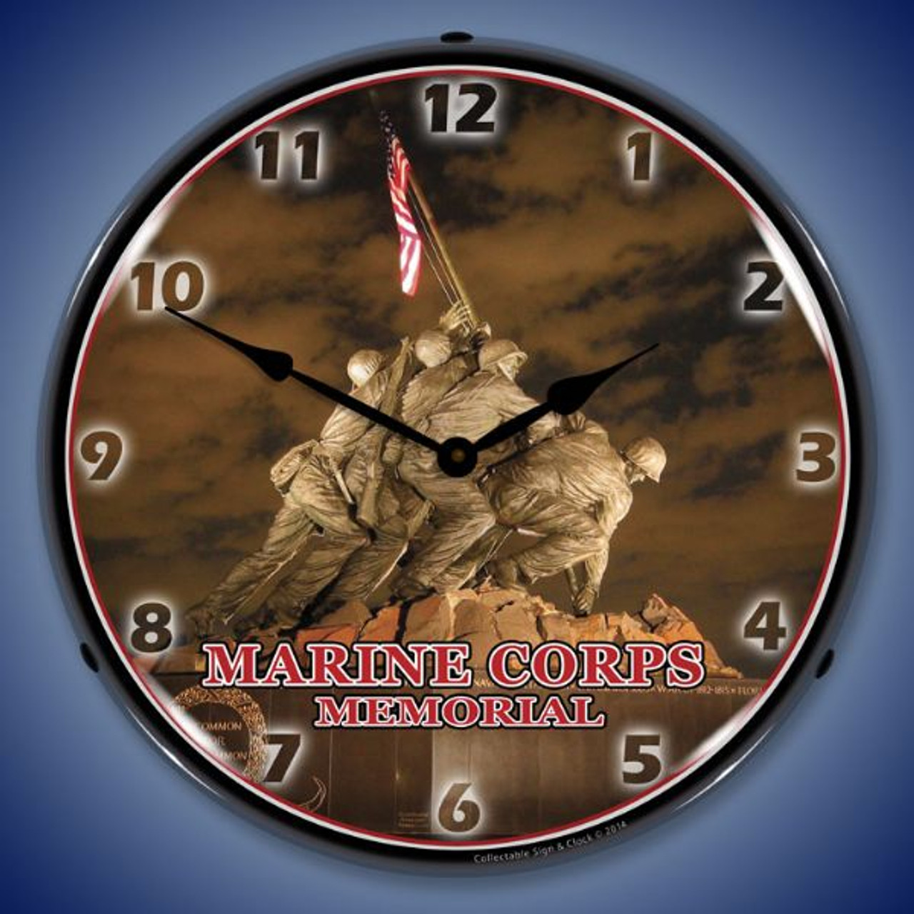 Marine Corps Memorial Iwo Jima Lighted Wall Clock 14 x 14 Inches