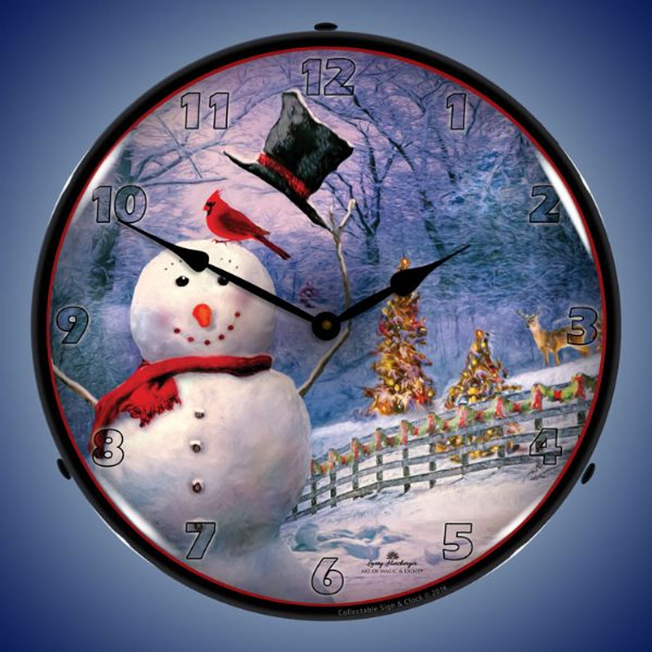 Snowman Greetings Lighted Wall Clock 14 x 14 Inches