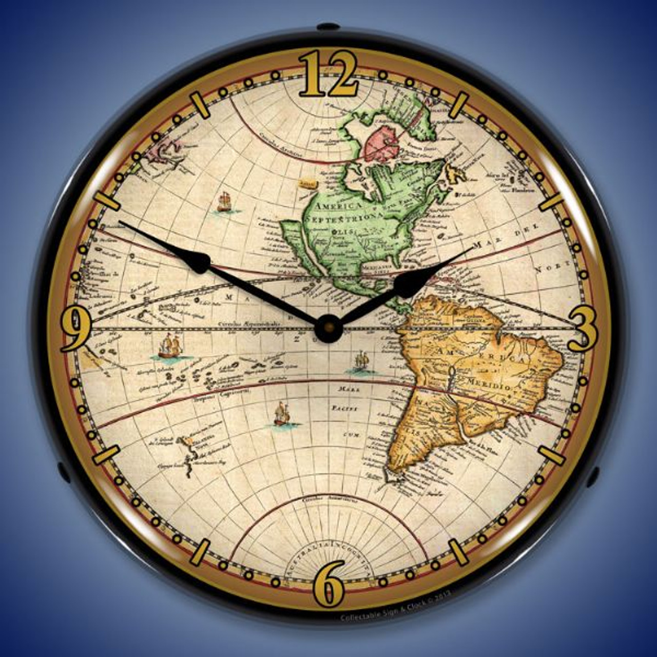 World Map of 1730 Lighted Wall Clock 14 x 14 Inches