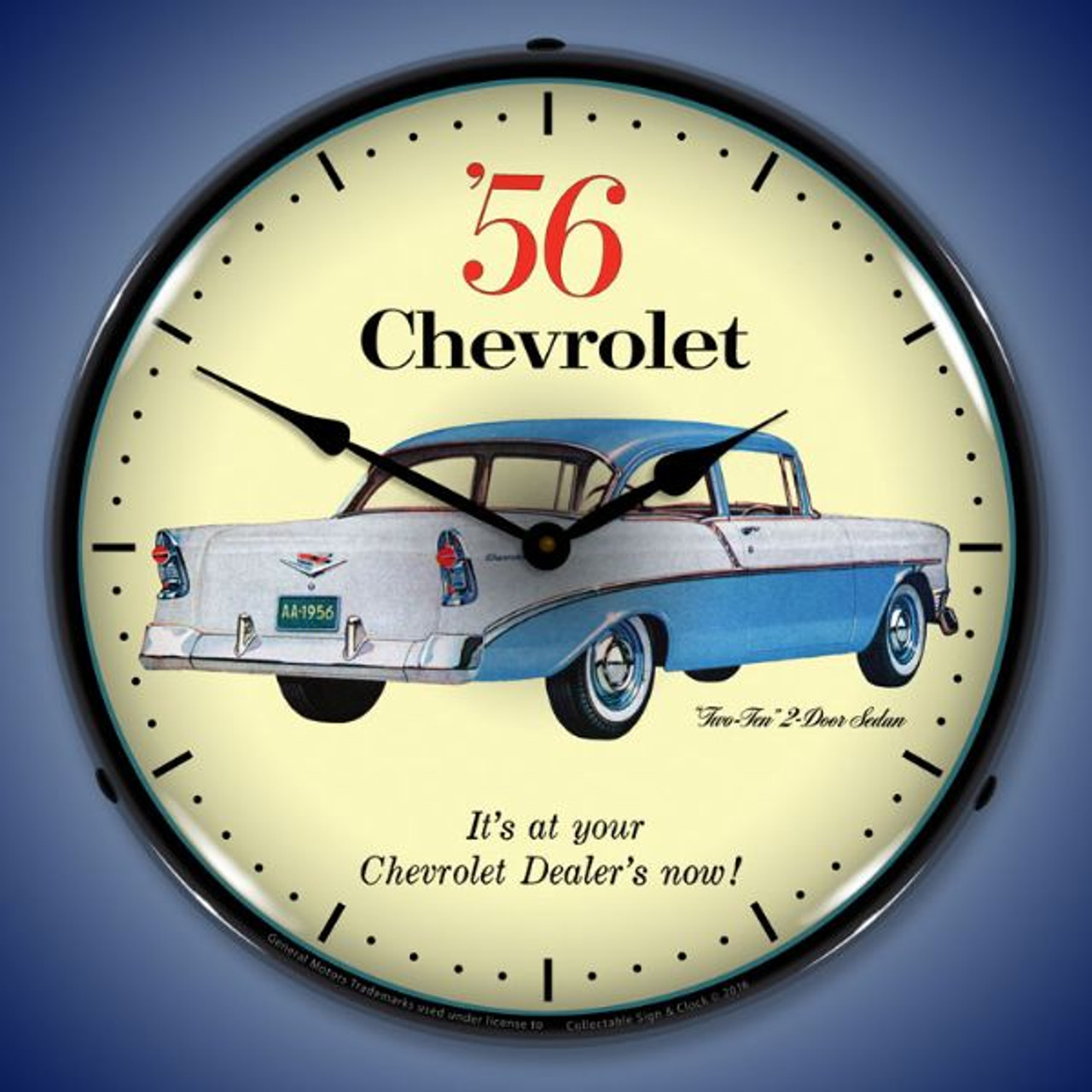 1956 Chevrolet  Two Ten Lighted Wall Clock 14 x 14 Inches