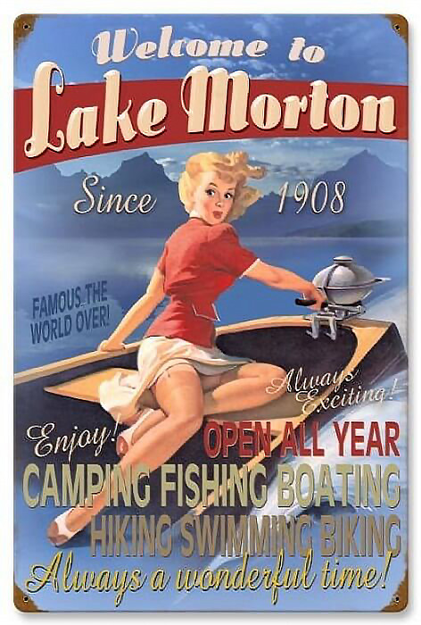 Retro Welcome to Lake Metal Sign - Personalized 16 x 24 Inches