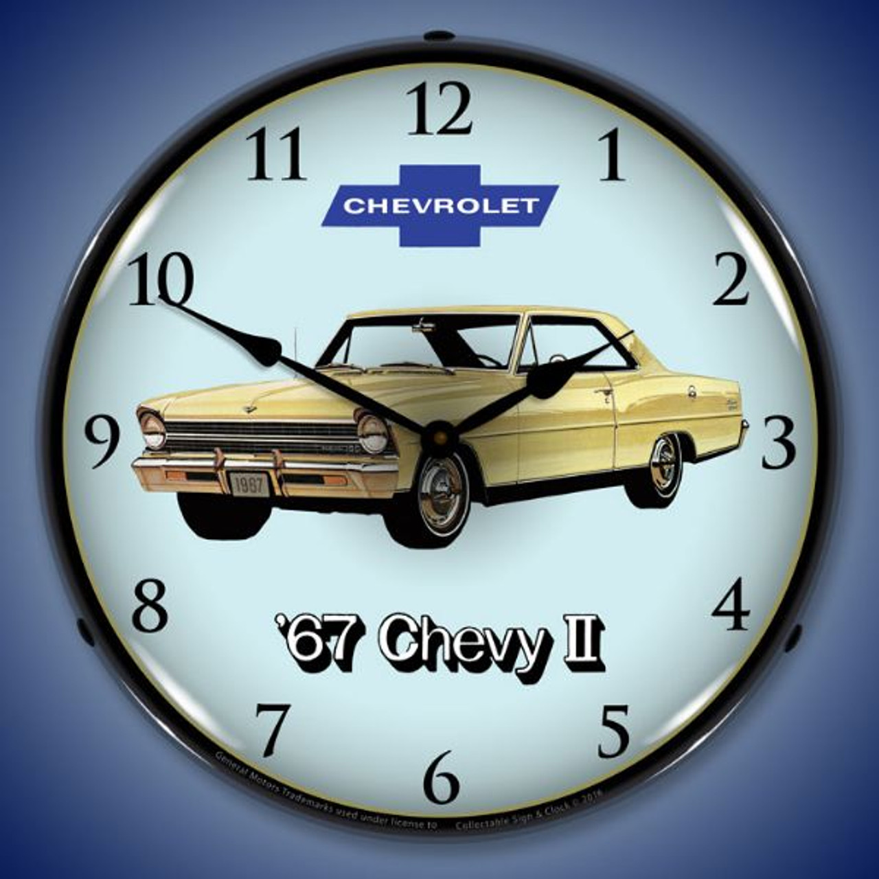 1967 Chevy II Nova Super Sport Lighted Wall Clock 14 x 14 Inches