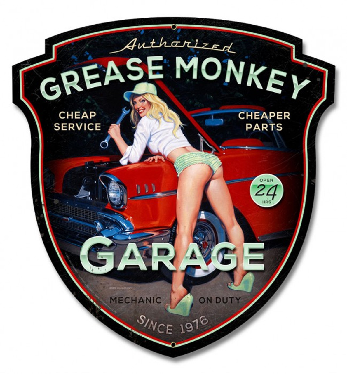 Grease Monkey XL Pinup Girl Metal Sign 23 x 24 Inches