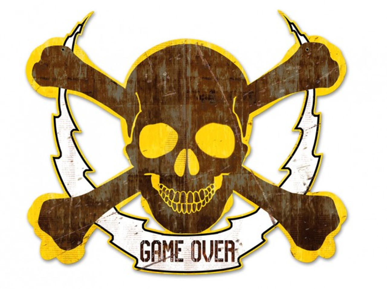 Skull Bolt Game Over Metal Sign 19 x 16 Inches