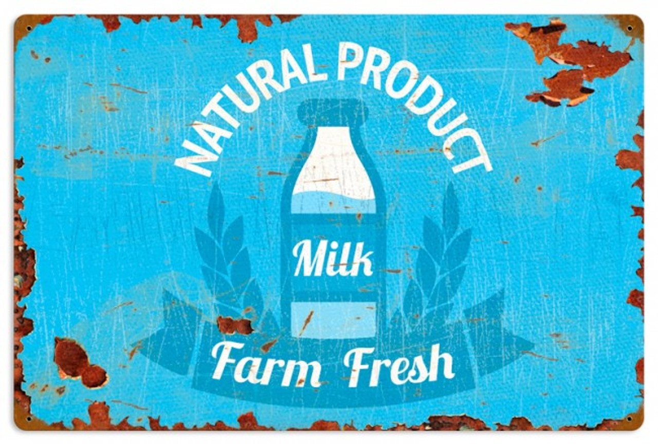 Farm Fresh Milk Metal Sign 24 x 16 Inches
