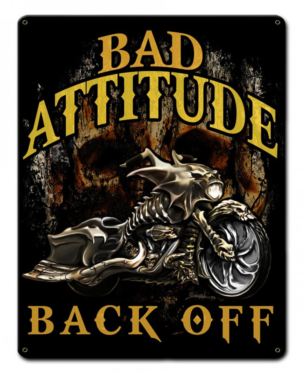 Bad Attitude Bad Ass Bagger Metal Sign 15 x 12 Inches