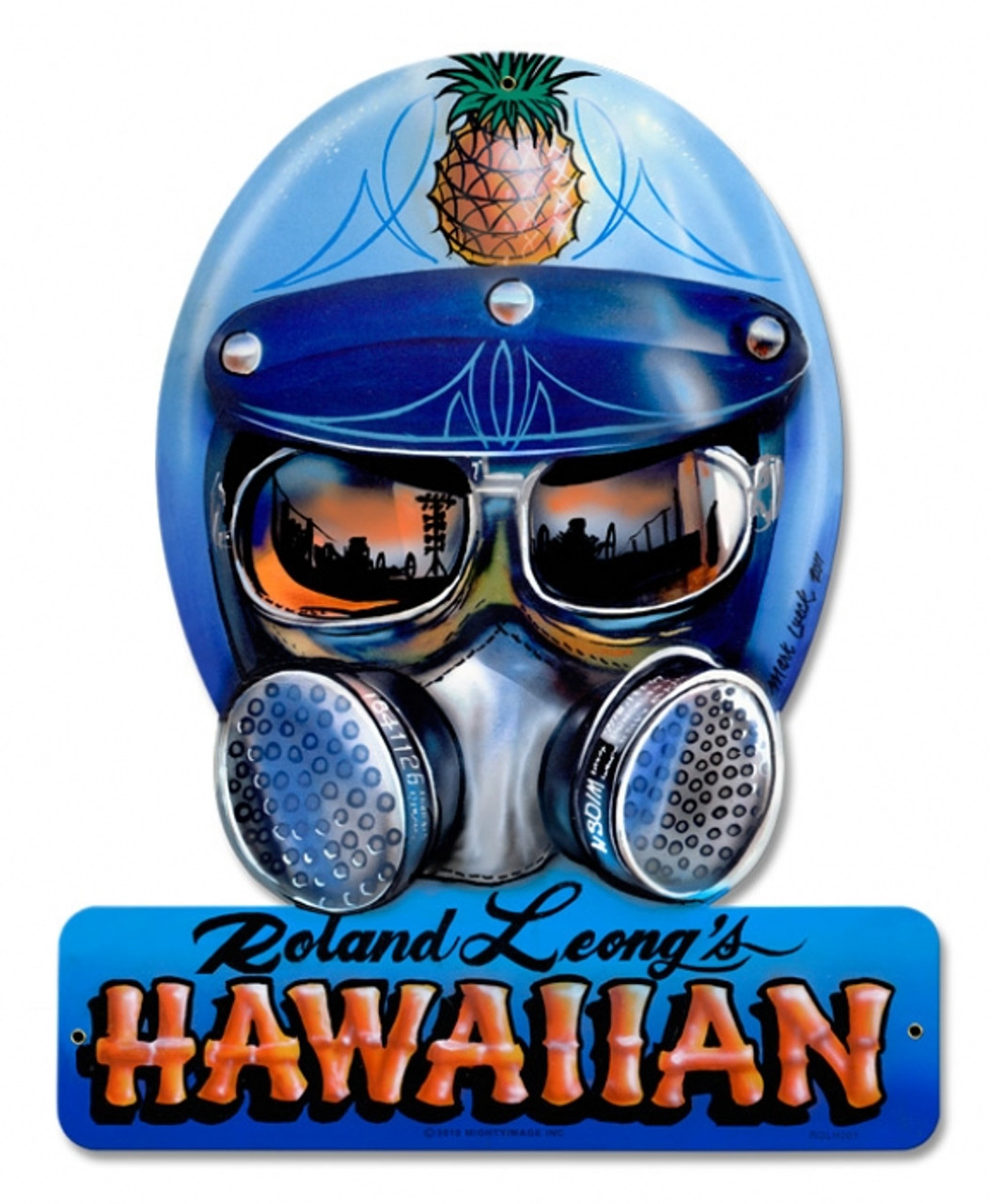 Retro Roland Hawaiin Helmet Metal Sign 15 x 12 Inches