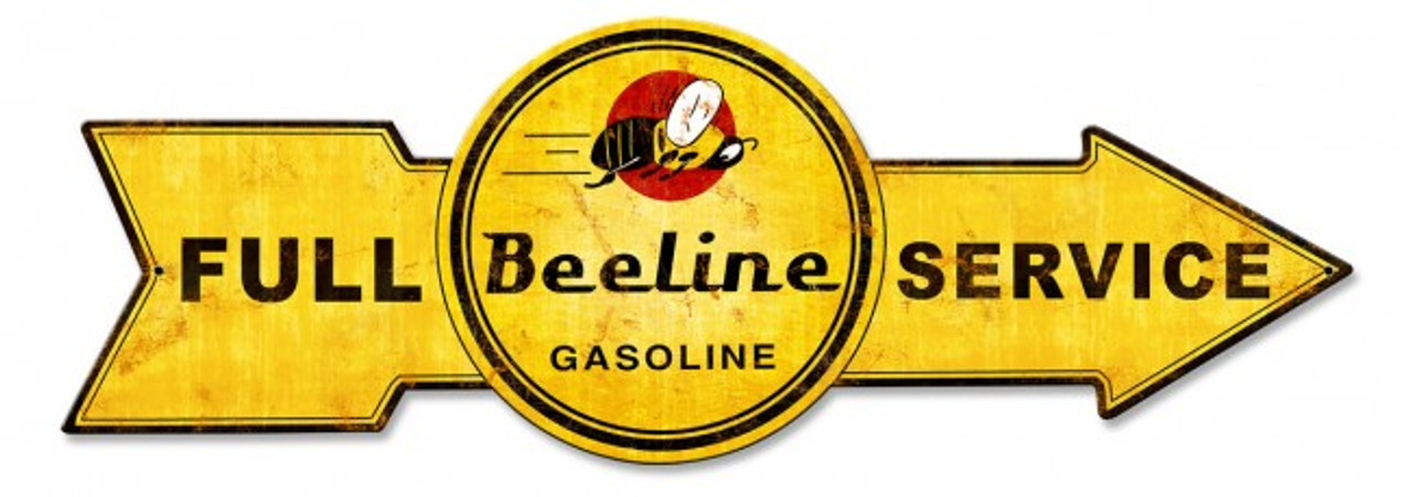 Full Service Beeline Gasoline Arrow Metal Sign 32 x 11 Inches