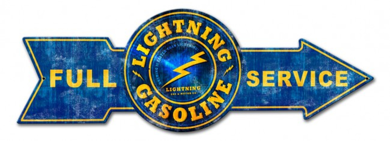 Full Service Lightning Gasoline Arrow Metal Sign 32 x 11 Inches