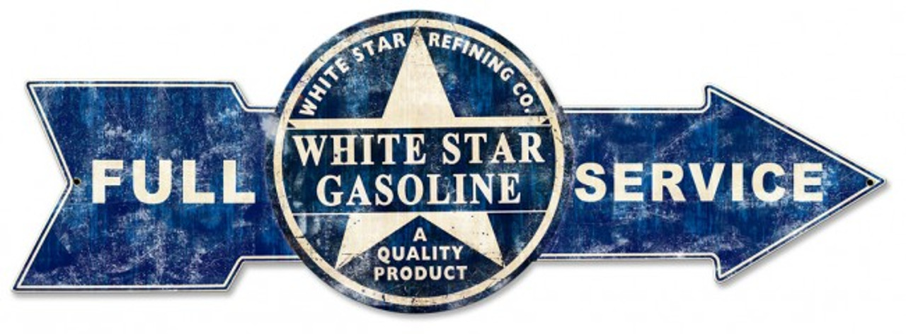 Full Service White Star Gasoline Arrow Metal Sign 32 x 11 Inches