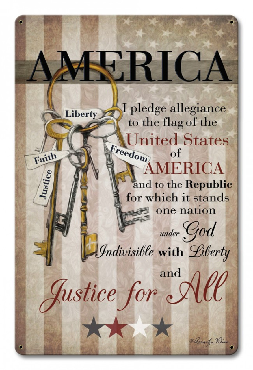 America Pledge Of Allegiance Metal Sign  12 x 18 Inches