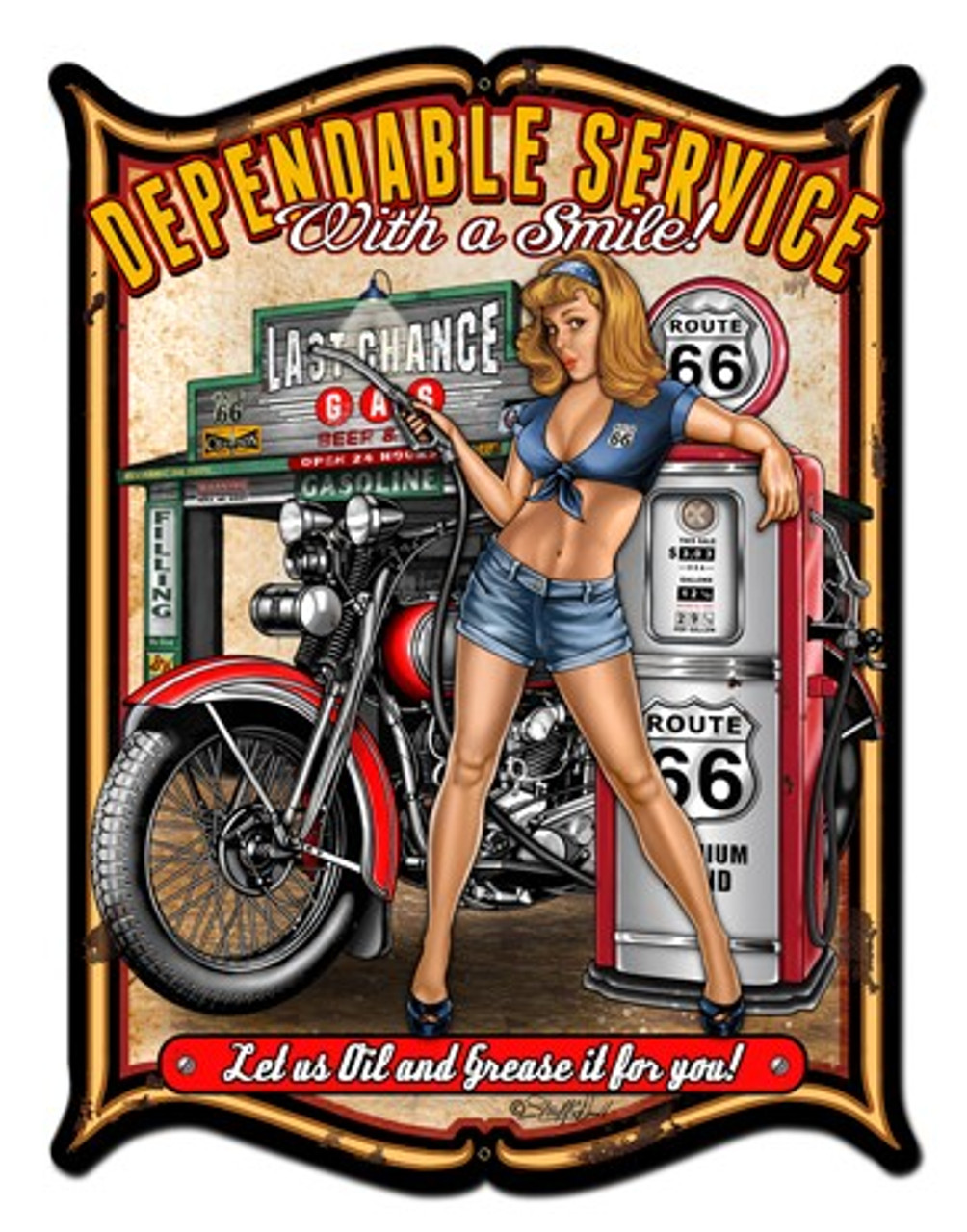 Dependable Service Pinup Girl Metal Sign 24 x 33 Inches