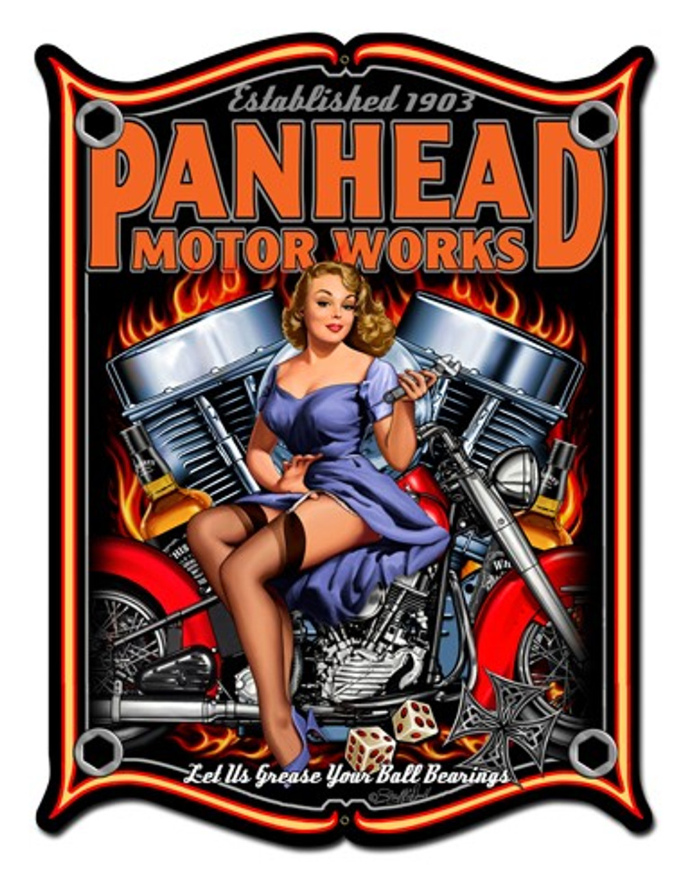 Panhead Pinup Girl Metal Sign 24 x 33 Inches