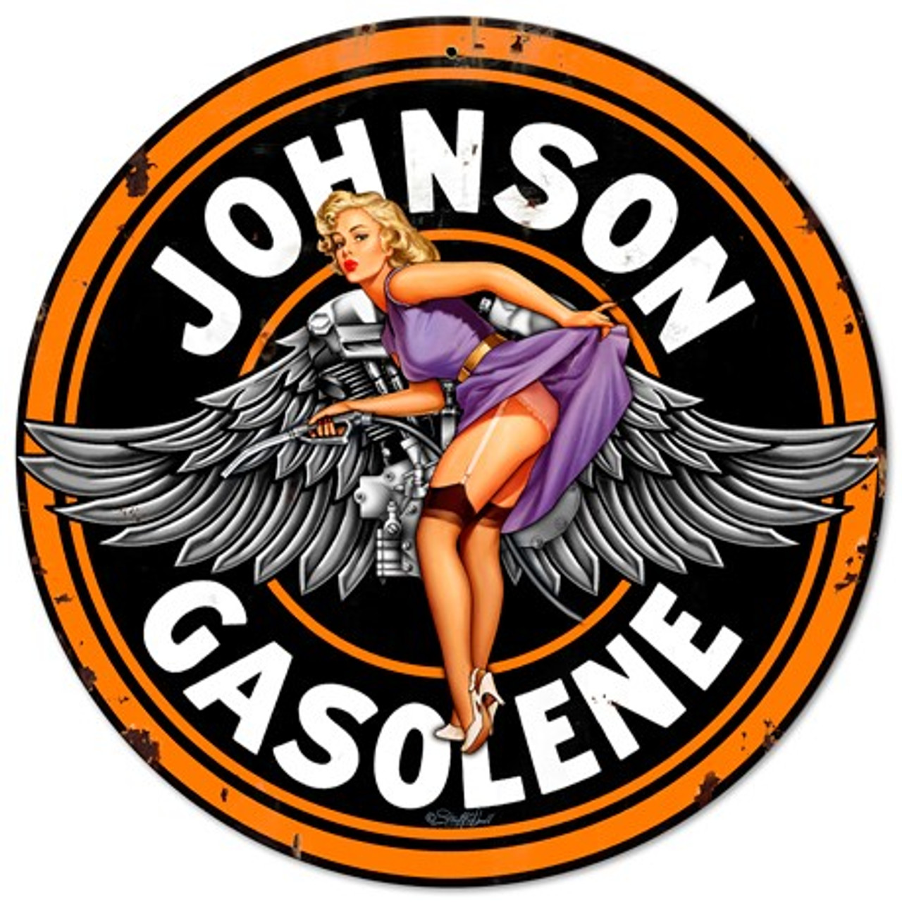 Johnson Gas Pinup Girl Metal Sign 30 x 30 Inches