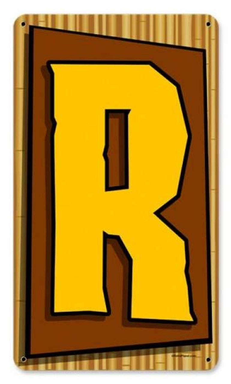 Vintage Tiki Letter R Metal Sign    8 x 14 Inches