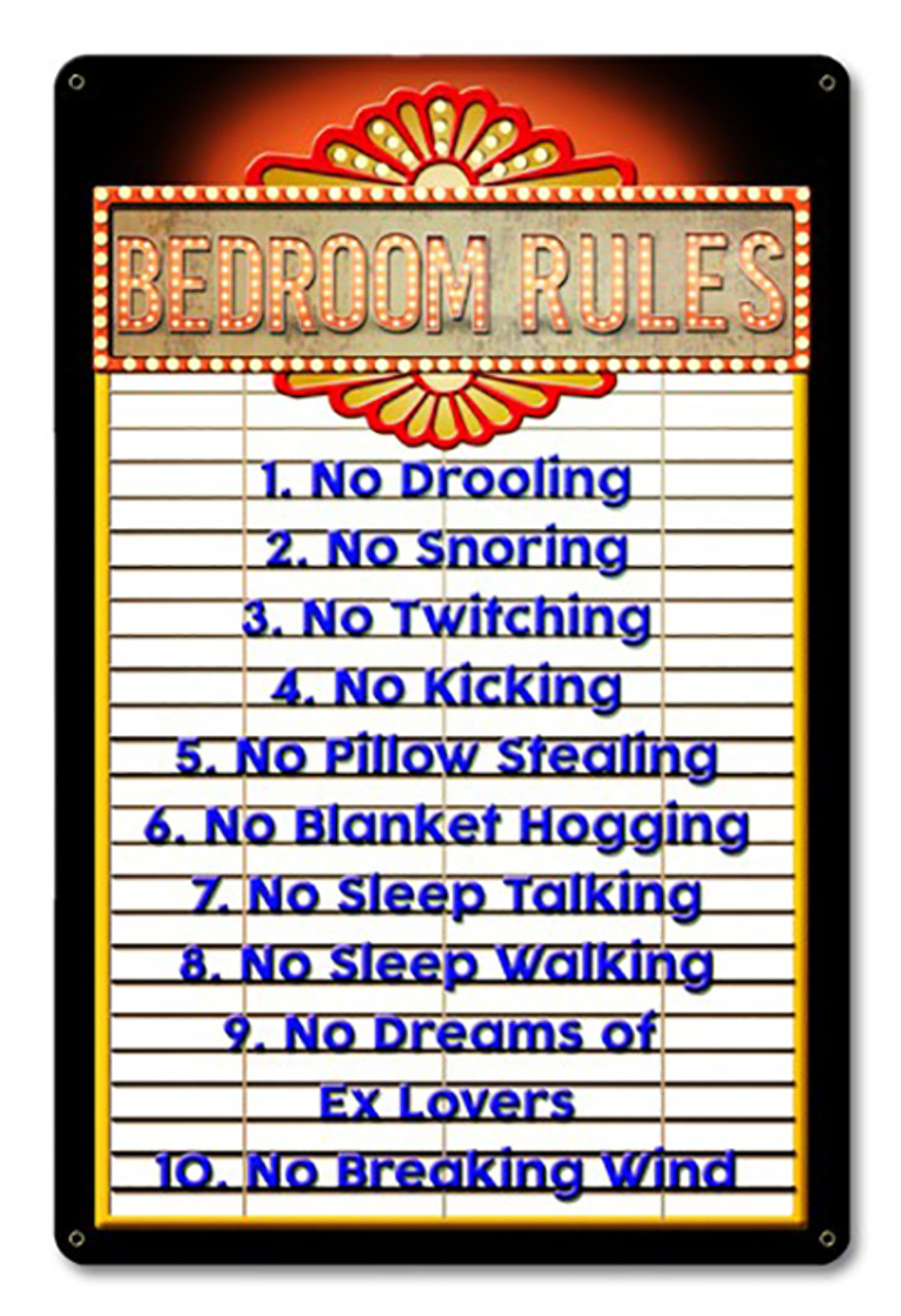 Bedroom Rules Metal Sign 18 x 12 Inches