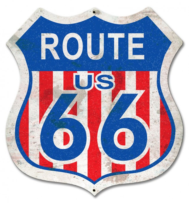ロードサイン　ルート66 Route 66 Red White Blue Metal Sign 28 x 28 Inches
