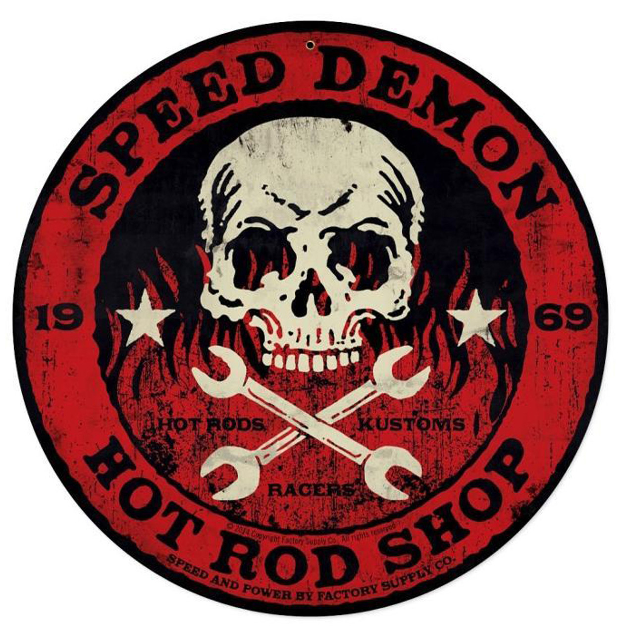 Speed Demon Red Skull Metal Sign 14 x 14 Inches