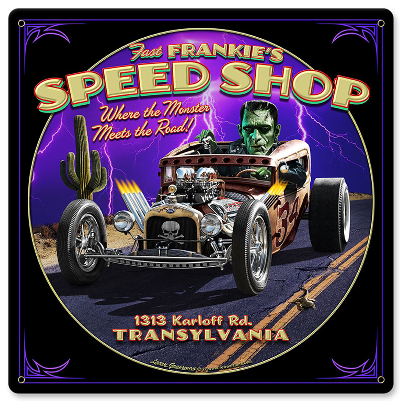 Frankies Speed Shop Metal Sign 12 x 12 Inches