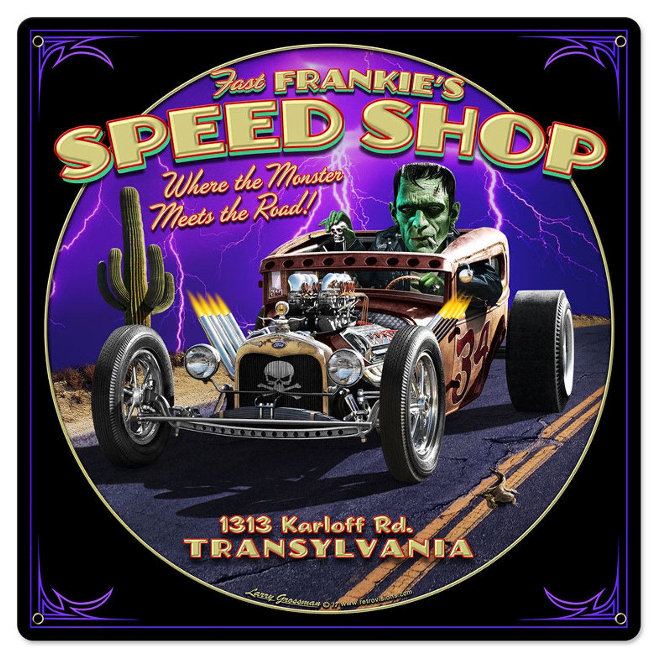 Frankies Speed Shop Metal Sign 24 x 24 Inches