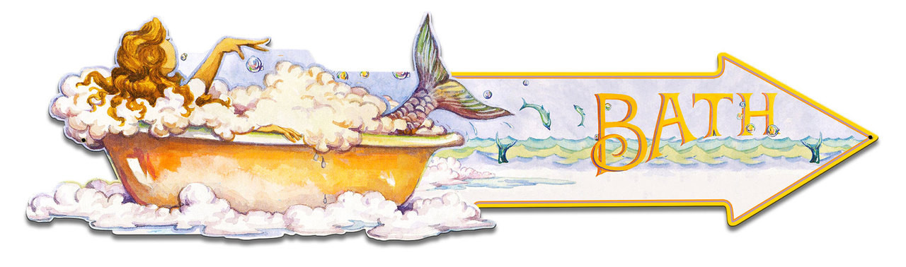 Mermaid Bath Metal Sign 28 x 7 Inches