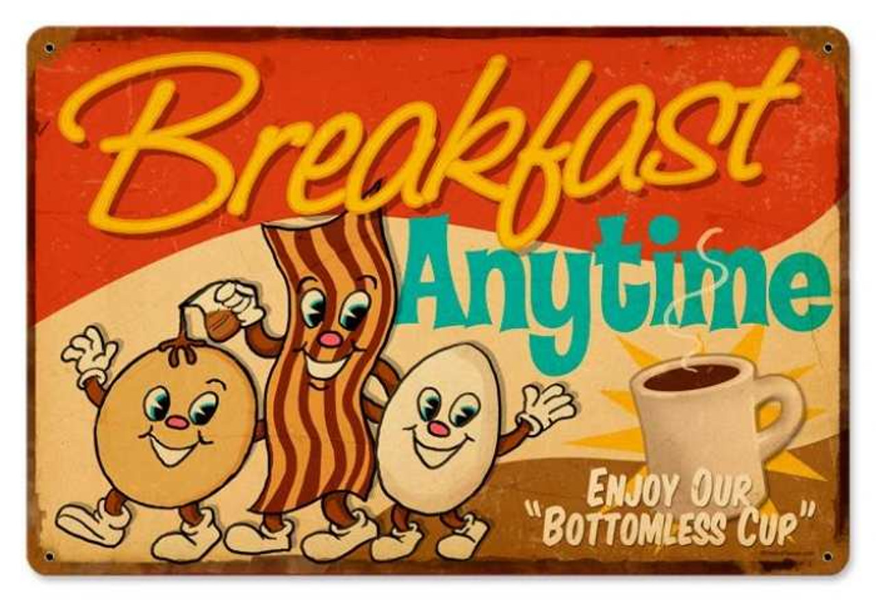 Retro Breakfast Metal Sign 18 x 12 Inches