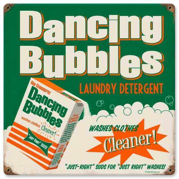 Retro Dancing Bubbles Metal Sign   12 x 12 Inches