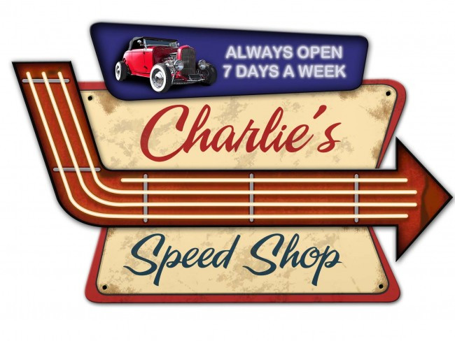 Speed Shop 3-D Metal Sign - Personalized 23 x 15 Inches