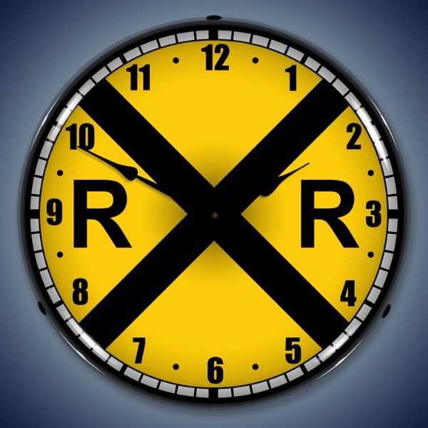 Railroad Crossing LED Lighted Wall Clock 14 x 14 Inches