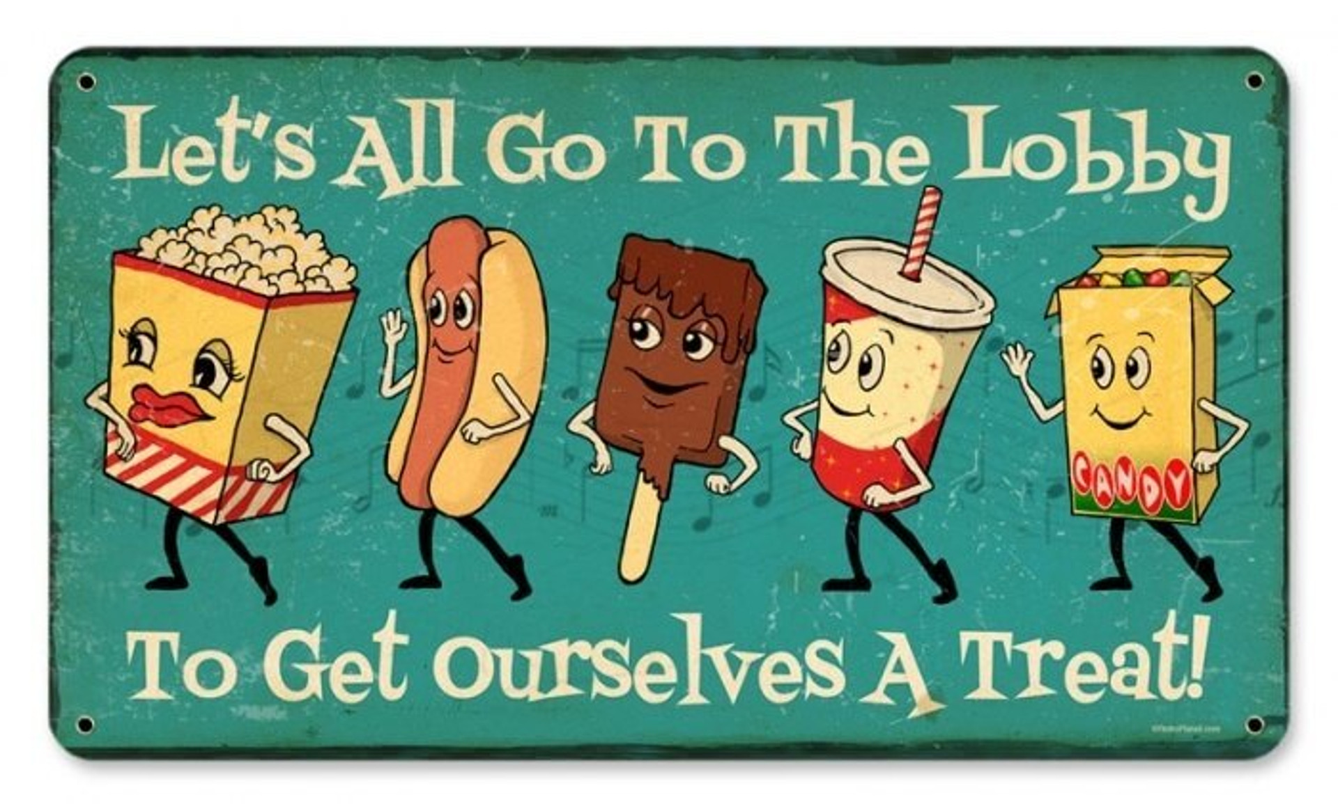 Retro Snacks Go To Lobby Metal Sign 14 x 8 Inches