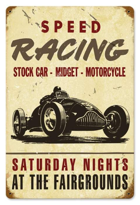 Vintage Speed Racing Metal Sign 12 x 18 Inches