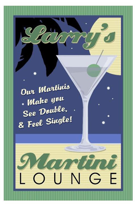 Martini Lounge Metal Sign Personalized 12 x 18 Inches